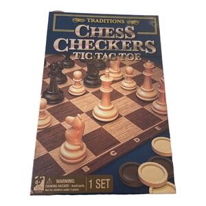 Traditions  3 in 1  Board Game Set Chess, Checkers, Tic Tac Toe New